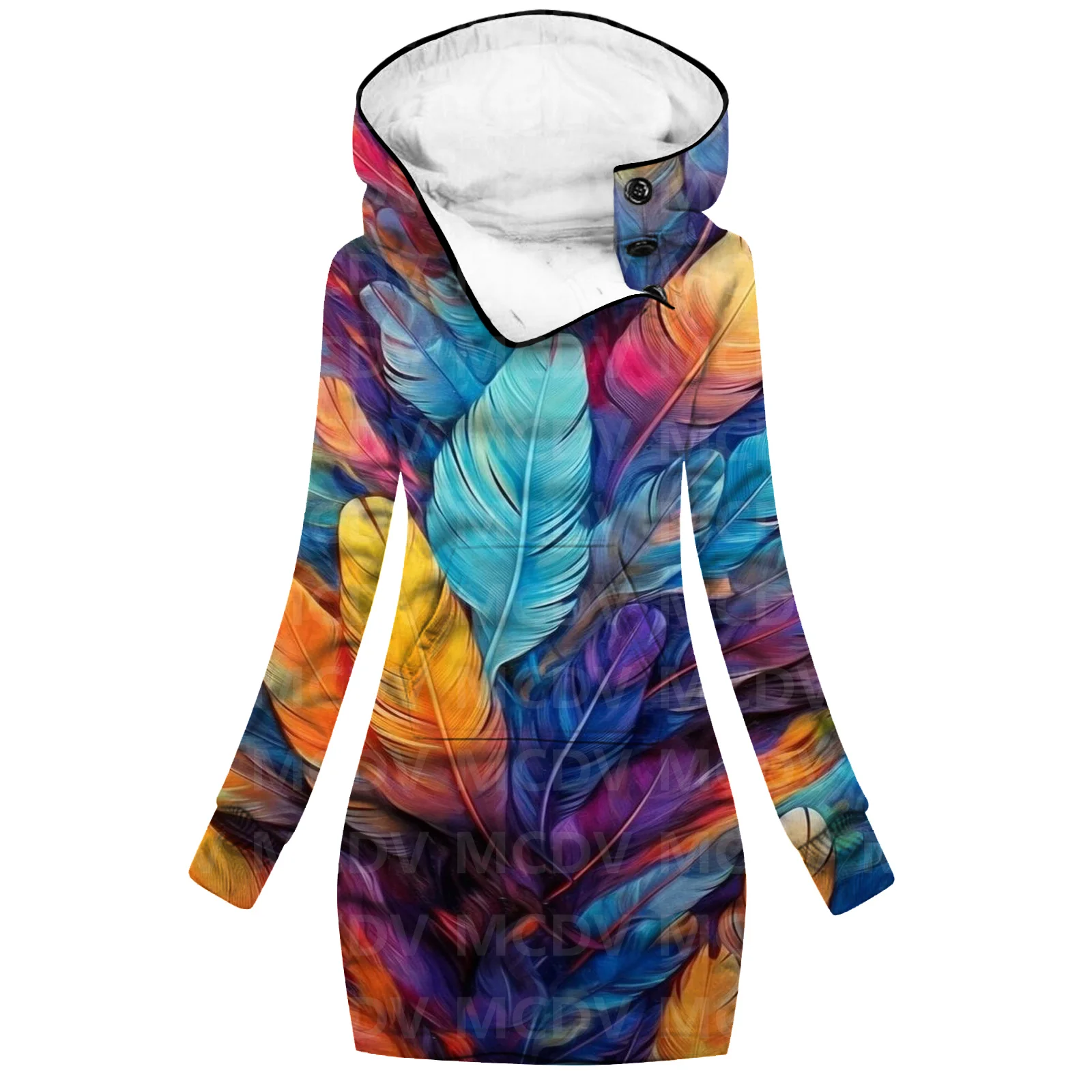 Feather 3D Printed Hoodie Dress Novelty Hoodies Women Casual Long Sleeve Hooded Pullover Tracksuit
