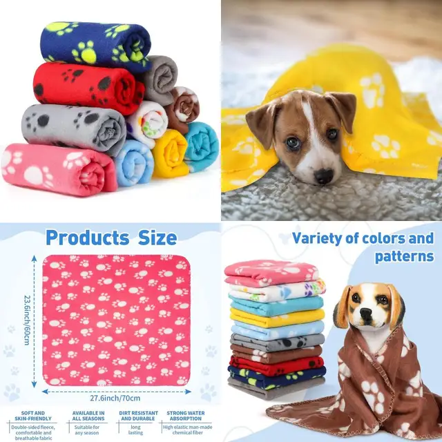 10 Pieces Pet Blankets with Paw Print Dog Cat Fleece Blankets Soft Warm Sleep Mat Pad Bed Cover for Kitten Puppy and Other Smal