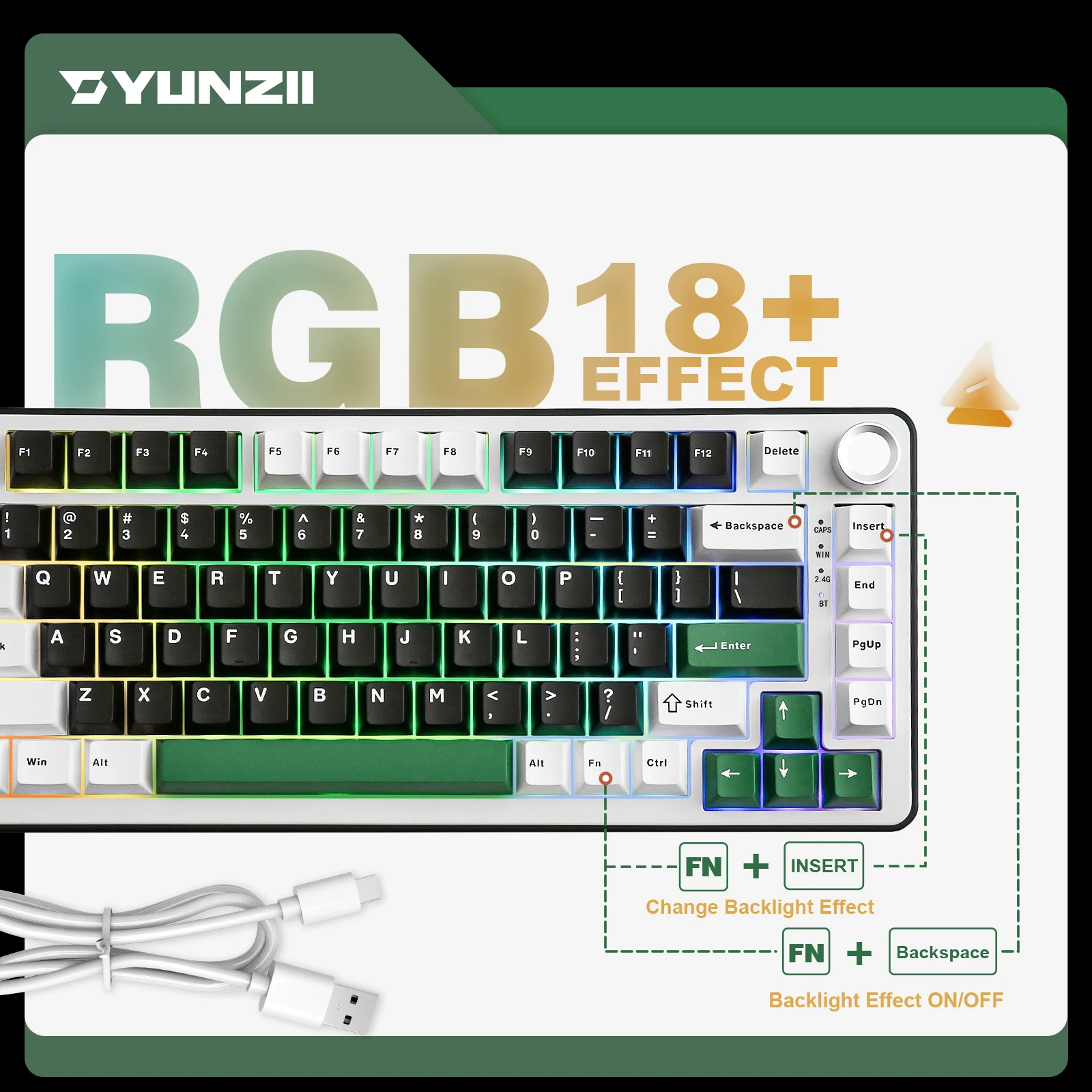 YUNZII-B75プロブラックワイヤレスメカニカルゲーミングキーボード、84 