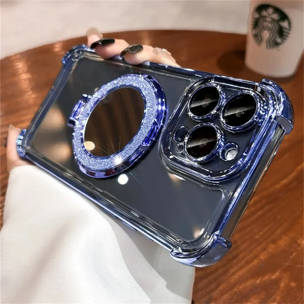 Luxury Glitter Makeup Mirror Case with Plating Holder