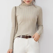 

Women Pullover Tops Spring Fall Casual Korean Simple Basic Pullovers Turtleneck Long Sleeve Slim Soft Bottom Shirts Sweaters