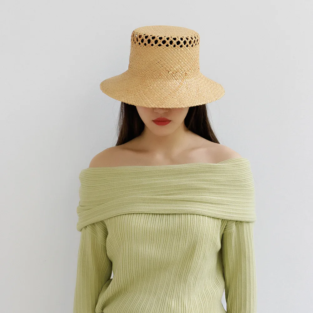 

King Wheat 2023 Spring Summer New Brand Women Sun Raffia Hat Hollowed Out Woven Travel Beach Shading Lady Adult Casual Hat