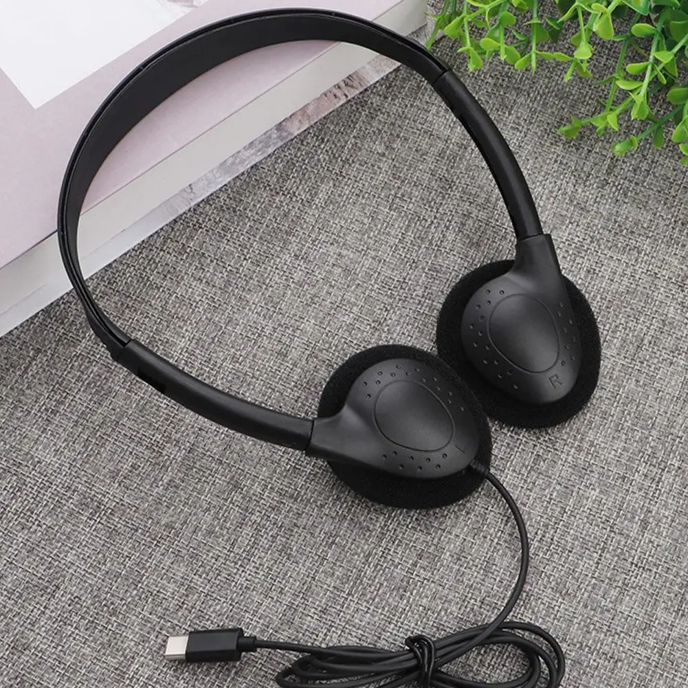 경량 유선 헤드셋 3.5mm Type-C 이어폰(전화용) PC 노트북 컴퓨터 음악 게임용 헤드밴드 헤드폰(성인용 어린이용)