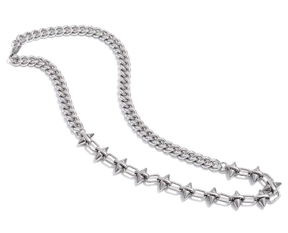 Yhpup Hip-Hop Edelstahl Metall-Nietenkette Vintage Halskette Einzigartiger Gothic-Schmuck für Männer Unisex Neue Schmuck-Accessoires – Detail 2