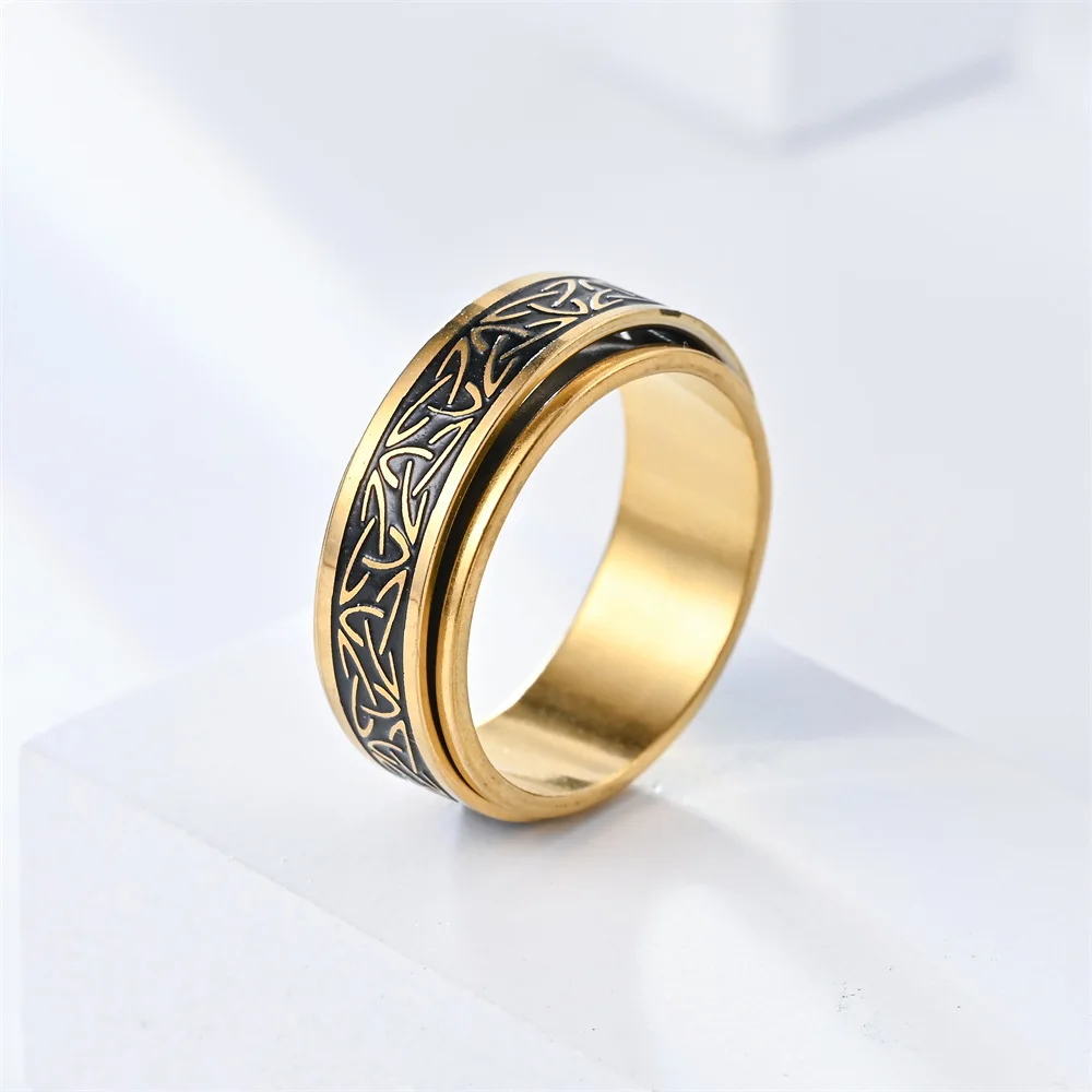 Stainless Steel Fidget Spinner Ring Hip Hop Celtic Knot Rune Rotating Anxiety Rings for Men Viking Script