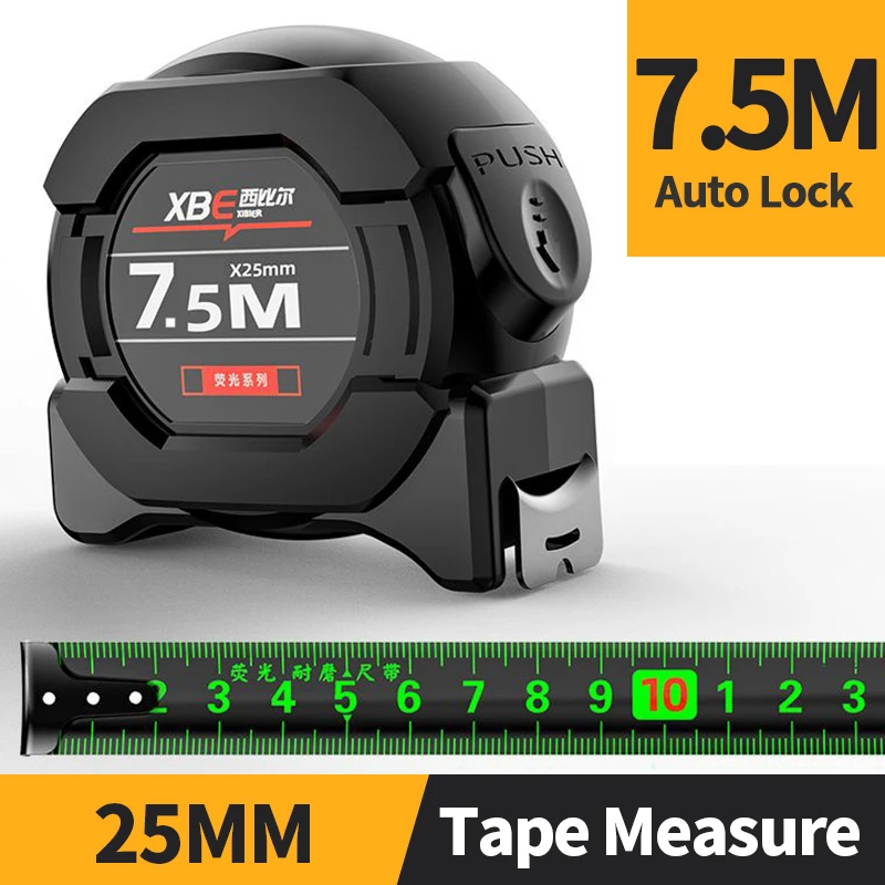 Self locking Steel Tape High precision Thickened measure black Fluorescent tape 5M Wear-resistant Fall resistant Measuring Tape tape measure,measuring tape