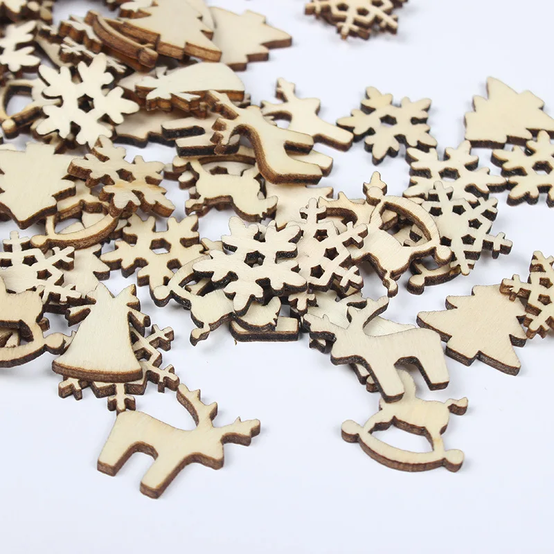 100Pcs Christmas Decorative Wood Chips Natural Wooden DIY Christmas Tree Hanging Pendant HomeDecor Christmas WoodChip Craft Gift