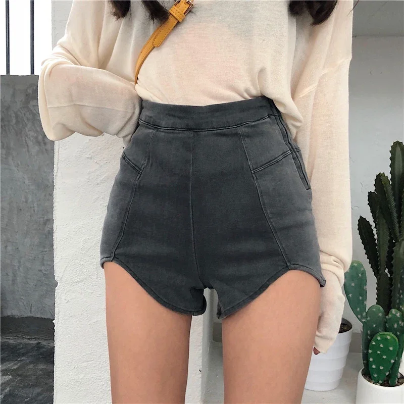Short Jeans 2021 Spring and Summer Retro Chic Vintage Korean Fashion High Waist Zipper Irregular Sexy Stretch Denim Women Shorts