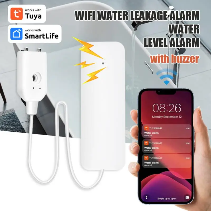 

WiFi Tuya Water Leakage Alarm Smart Home Security Alarm System APP Remote Monitoring Leak Detector Sensor Flood Overflow Alert