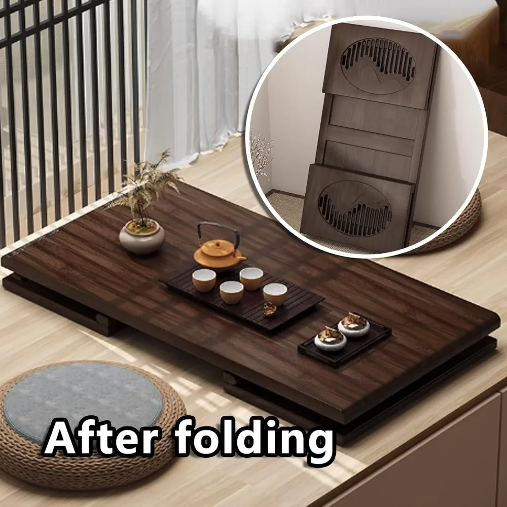 Japanese Floor Table - Folding Tatami Tea Table|Solid Wood Low Table|Smooth Edges Small Wooden Table,Foldable Coffee Table, Sofa 3