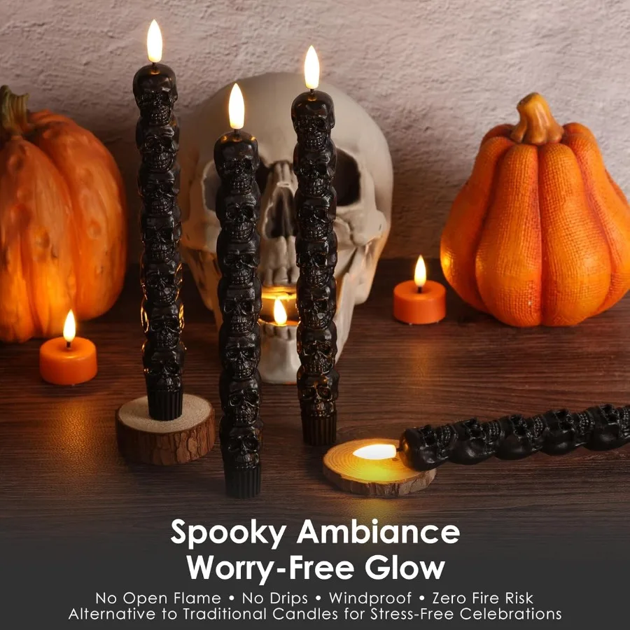 Flameless Taper Candles with RemoteControlled Flickering LED Lights for Halloween Decorations BatteryOperated Spooky Wax Candle