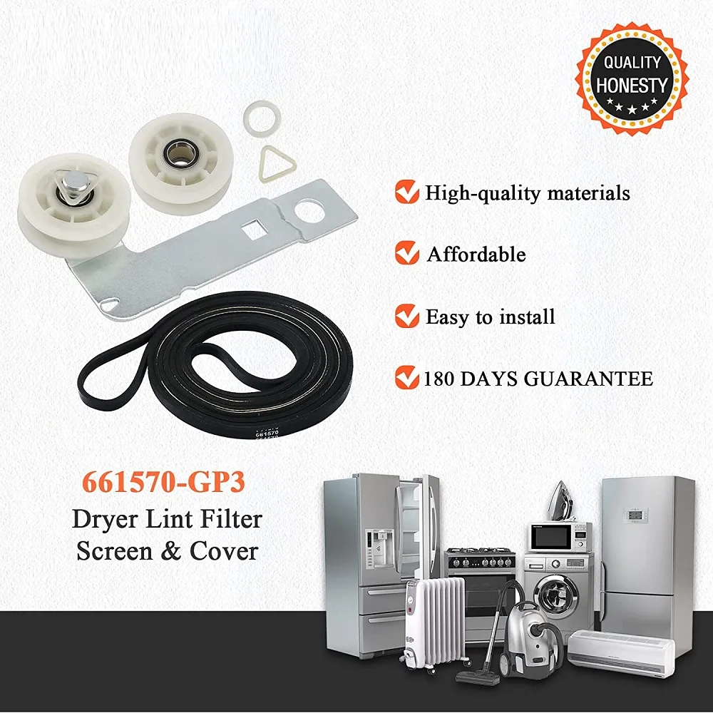 Dryer Drum Belt and Idler Pulley and Pulley Kit Compatible with May-tag,Ken-more Dryers 661570VP 661570V PS11726337 tumble dryer belt