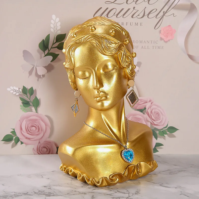 New Resin Necklace Earrings Holder Mannequin Bust Stand Model Shop Jewelry Display Organizer For Young Lady's Head