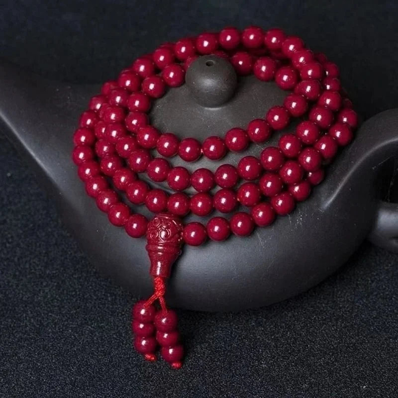 

Natural Cinnabar Bracelet 108 Buddhist Beads Round Beads Hand Chain to Off Evil Spirits and Transport Male and Lovers Jewelry