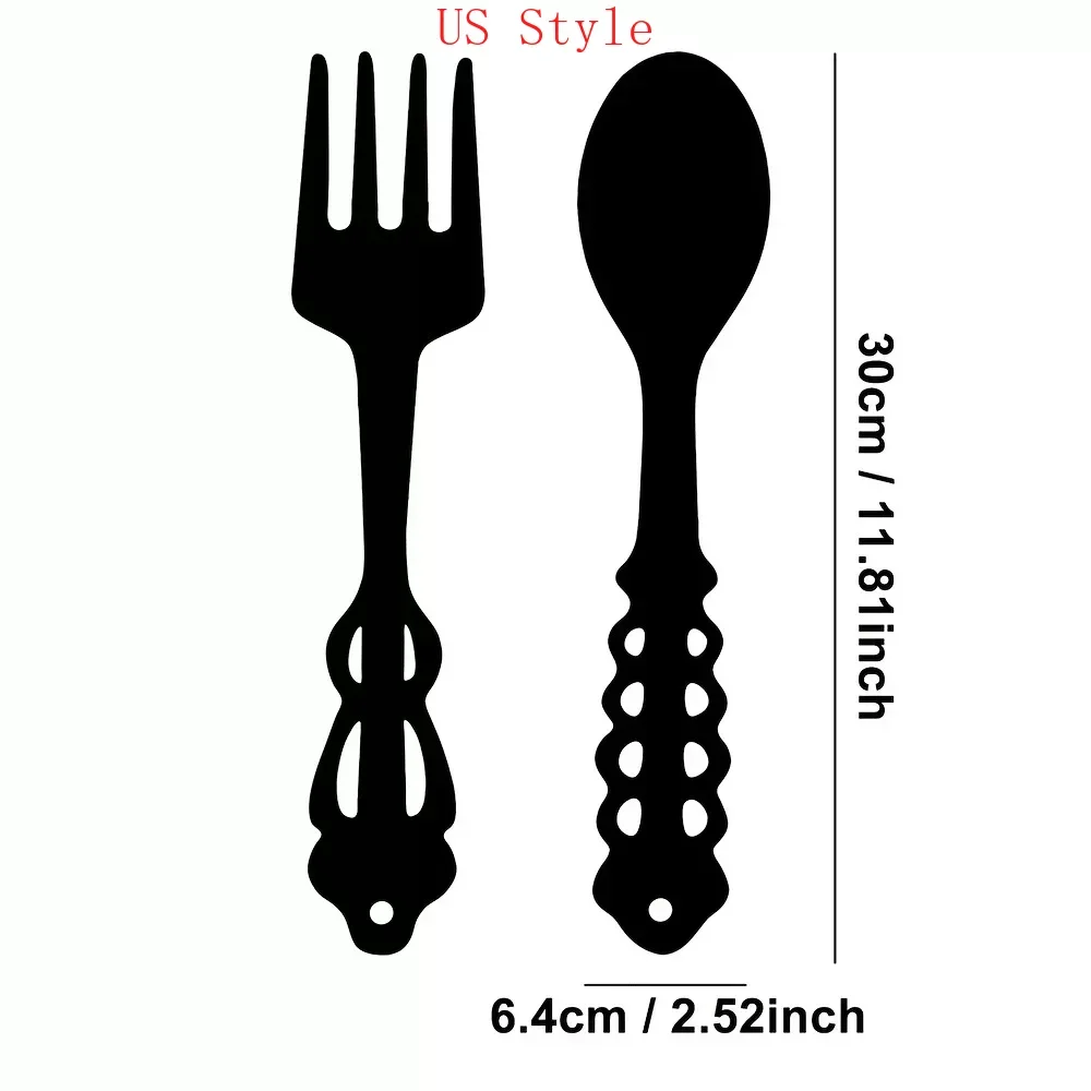 

2pcs Black Fork Spoon Metal Iron Signs Large Kitchen Rustic Decor Spoon Shaped Wall Sign Fork Shaped Metal Wall Hanging Decor Ga