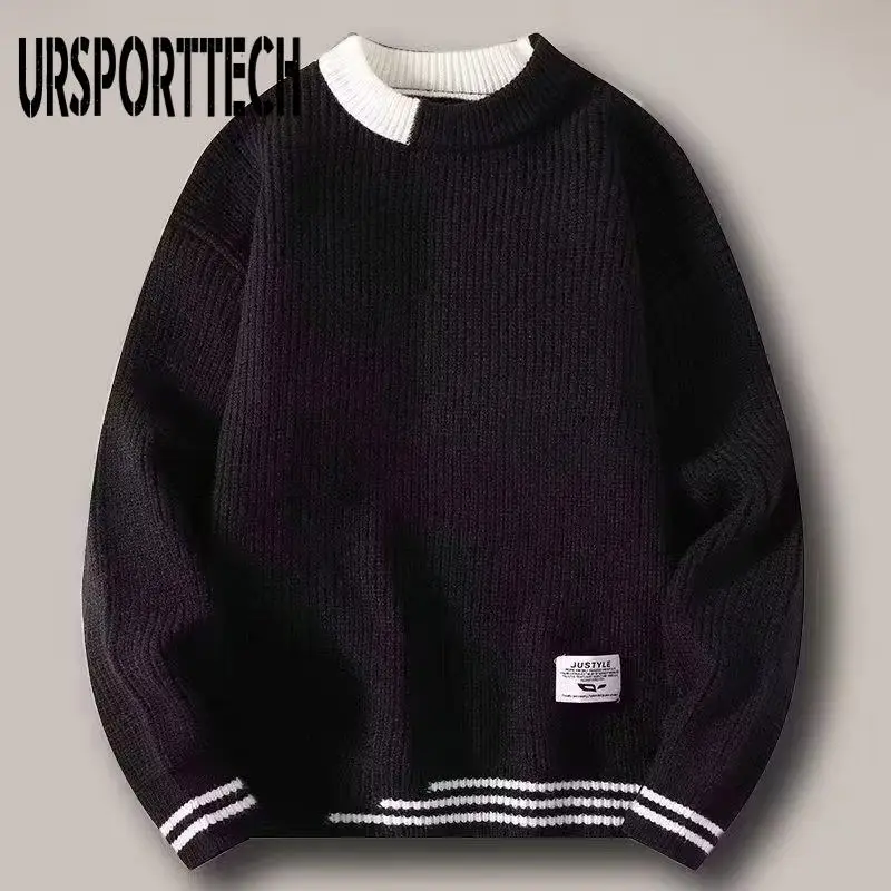 Harajuku Autumn Men's Sweater Oversized Pull Homme Male Knitted Sweater Pullover Jumper Casual Streetwear Patchwork Men Sweaters