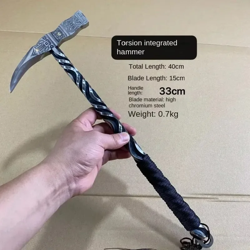 Martello da caccia al cinghiale da 40 cm, forgiato a mano, integrato, multifunzionale, per campeggio e giardinaggio - immagine 4