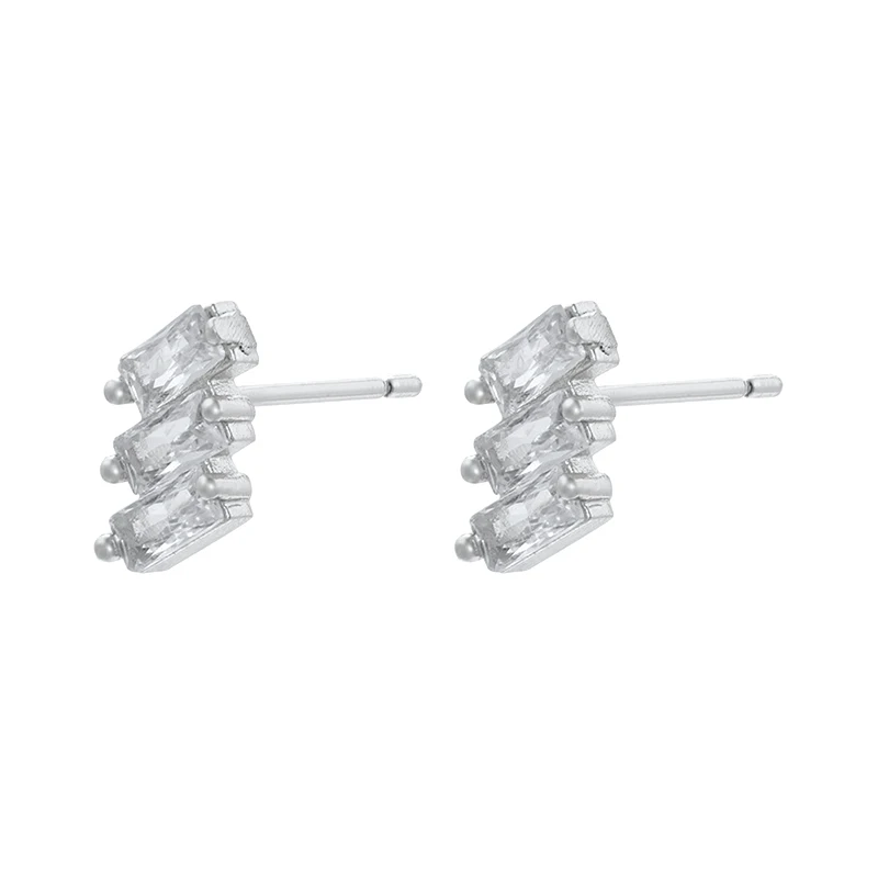 925sterling Silver Needle Classic 3 CZ Zircon Piercing Stud Earrings For Women 2023 Fine Jewelry Accessories Wholesale Earrings