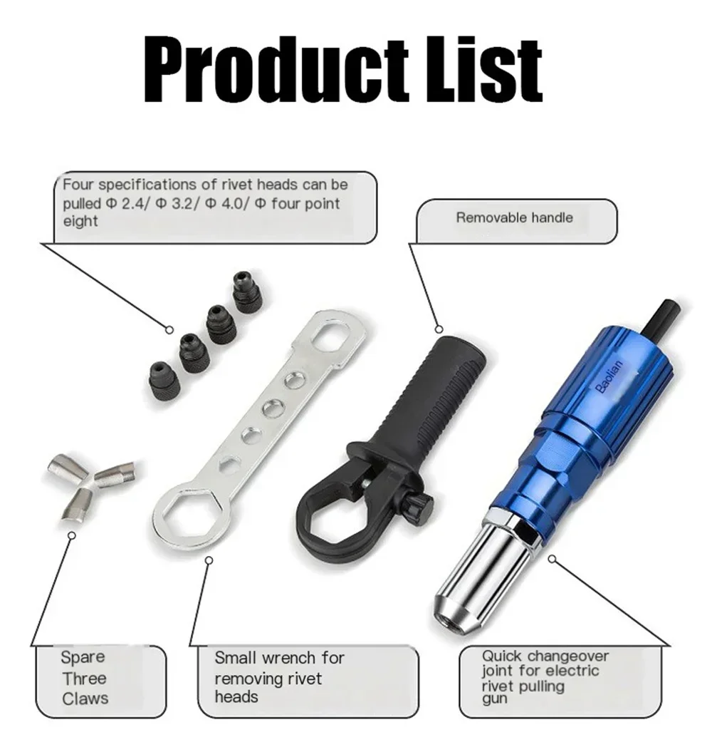 2.4mm-4.8mm Electric Quickly Pull Rivet Gun Rivet Nut Gun Drill Adapter Cordless Riveting Tool Insert Nut Pull Tool