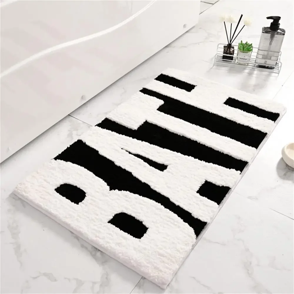

Anti Slip Flocking Microfiber English Letter Floor Mats Rugs for Bathroom Naked Bathtub Foot Mat Entrance Door Absorbent Pad