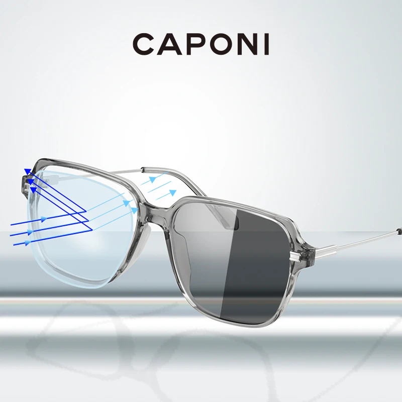 

CAPONI Square TR-90 Frame Eyeglasses Photochromic Glasses UV400 Protection Blue Light Blocking Computer Glasses For Women BF2121