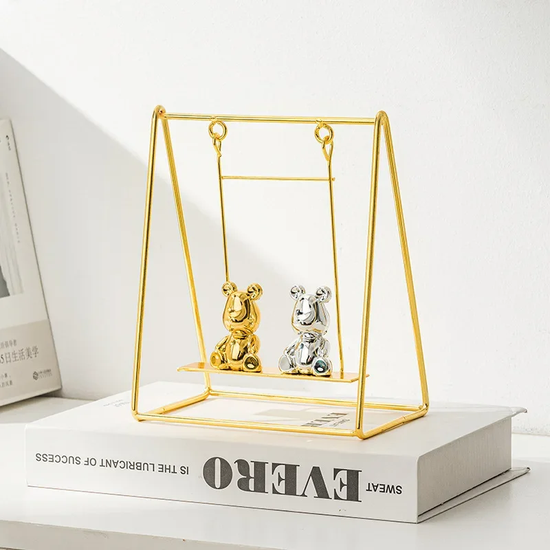 

Nordic Kawaii Swing Bear Sculpture Desk Accessories Living Room Office Bookshelf Decorative Figurines Luxury Home Decoration