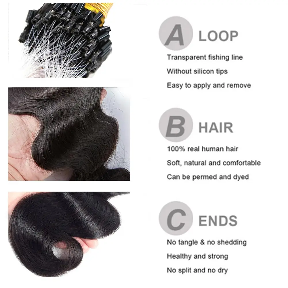 Micro Loop Human Hair Extensions Body Wave Microlink Hair Extensions Natural Color Remy Micro Ring 16-26 Inch For Women