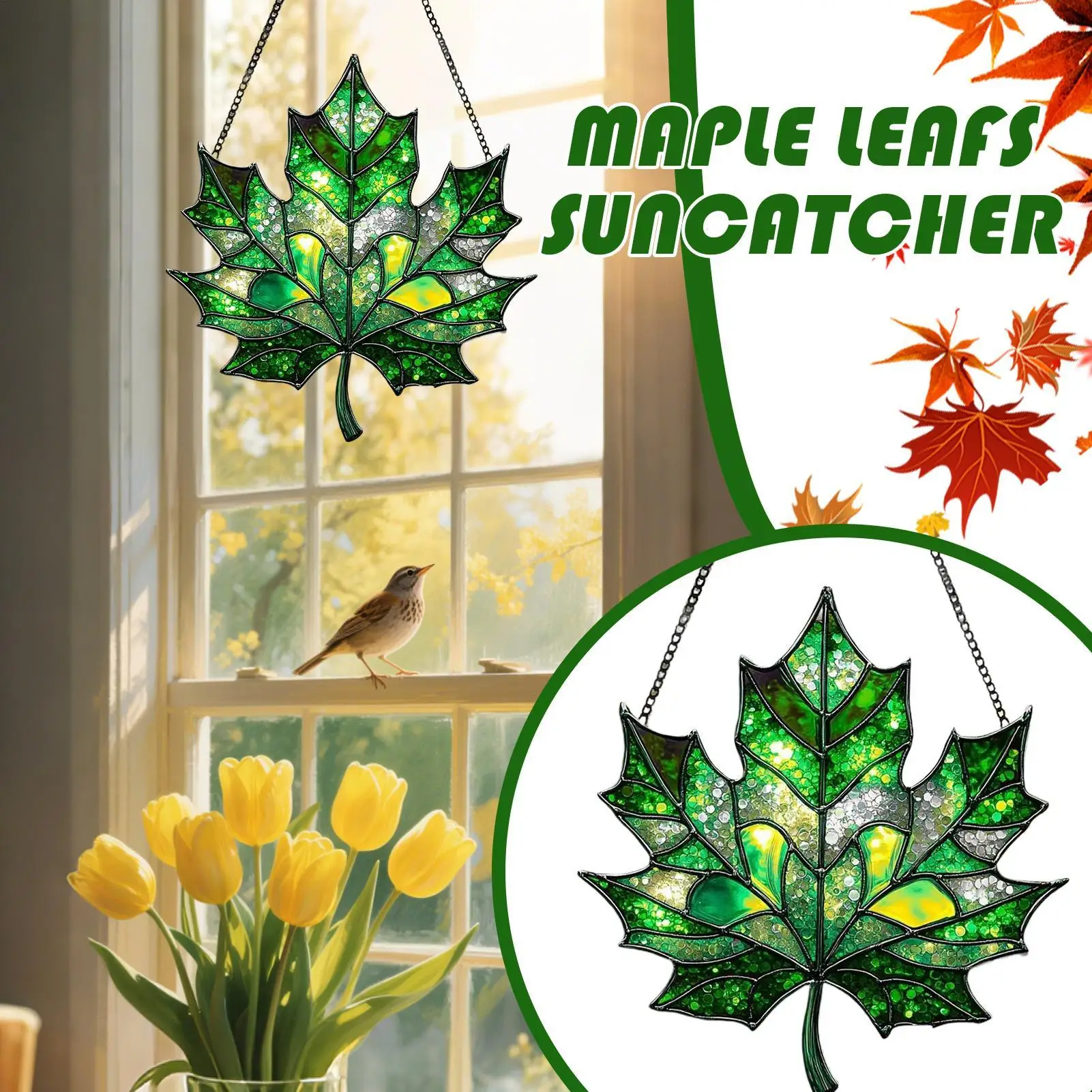 Fall Maple Leaves Acrylic Pendant Sun Catcher 2D Light Catcher For Window Aesthetic Wall Crafts Pendant Thanksgiving Decoration