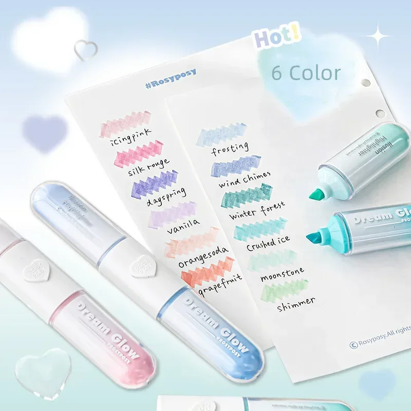 

6pc Scrapbook Paint Marker Transparent Acrylic Gradient Color Stationery Marker Pen 6 Color Highlighter Graffiti Pen Art Supply