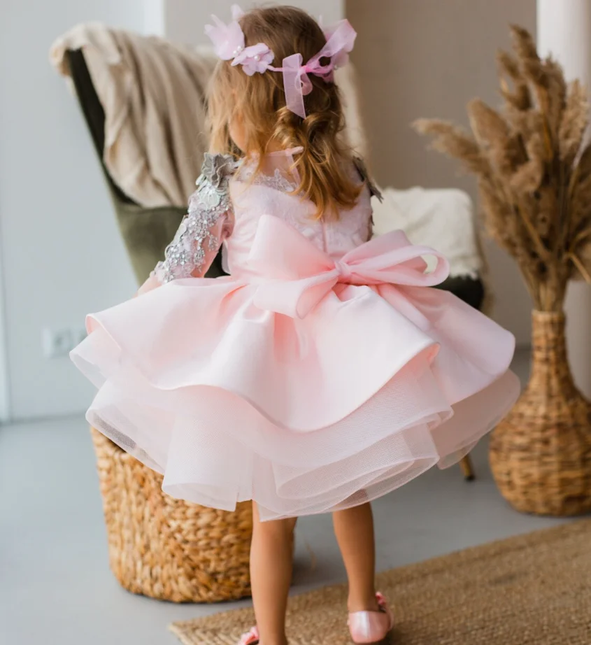 

Puffy Tulle Flower Girl Dress Ball Gown Kids Wedding Party Tutu Outfit First Birthday Gown Photoshoot Kid 1-14T