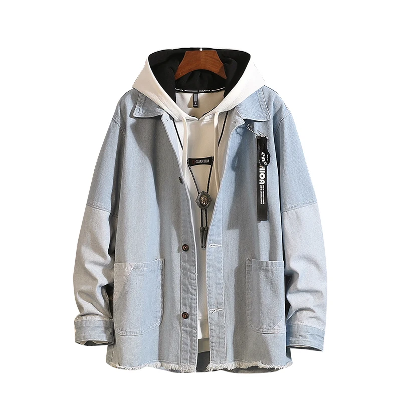 

Man Autumn Stitching Casual Jeans Jacket Loose Large Mens Denim Jacket Mens Windbreaker Jackets