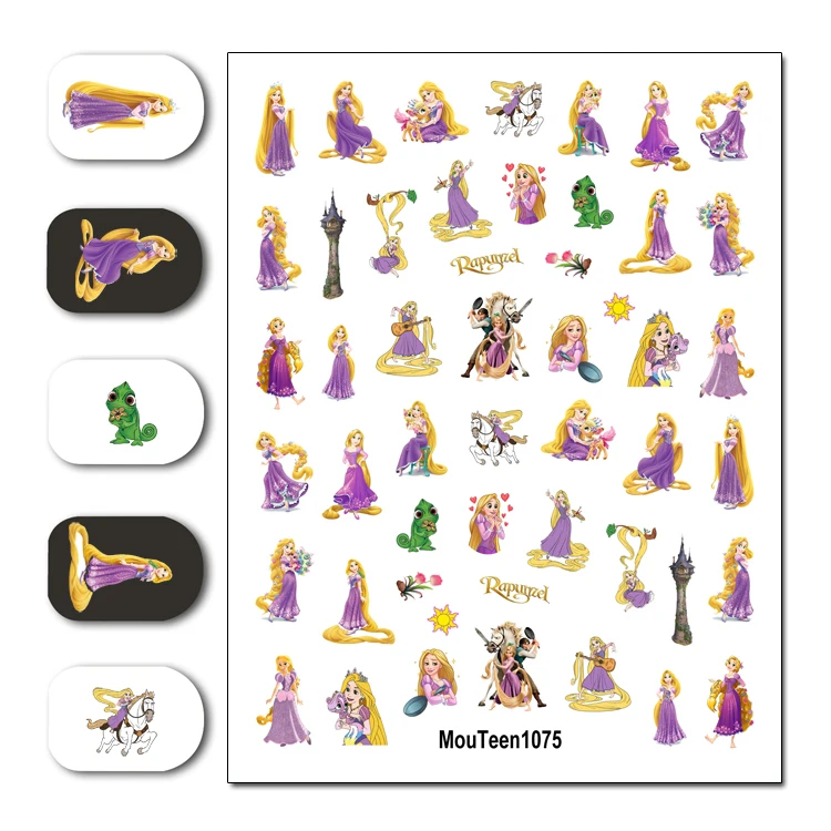 Nail Stickers Nail Art Decoration Nail Decals Rapunzel Water Nail Sticker Long Hair Princess Nail Decal Water Transfer Sticker 3.15inch*4.13inch #1075