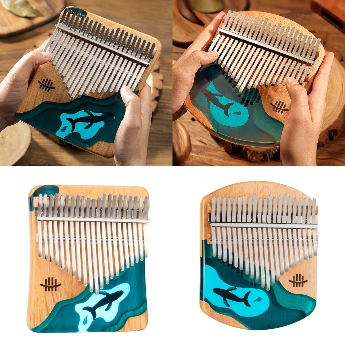 

Hluru 17 21 Key Kalimba Ocean Blue Ocean Whale and Jellyfish Design Flat Board Thumb Piano Instrument Perfect Musical Gifts