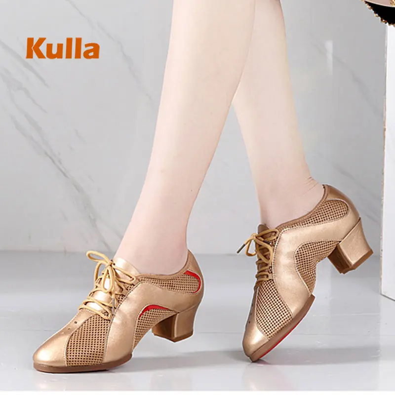 

Women Latin Salsa Dance Shoes Ballroom Jazz Dancing Shoes Ladies Soft Mesh Breathable 4cm Heel Female Fitness Training Sneakers