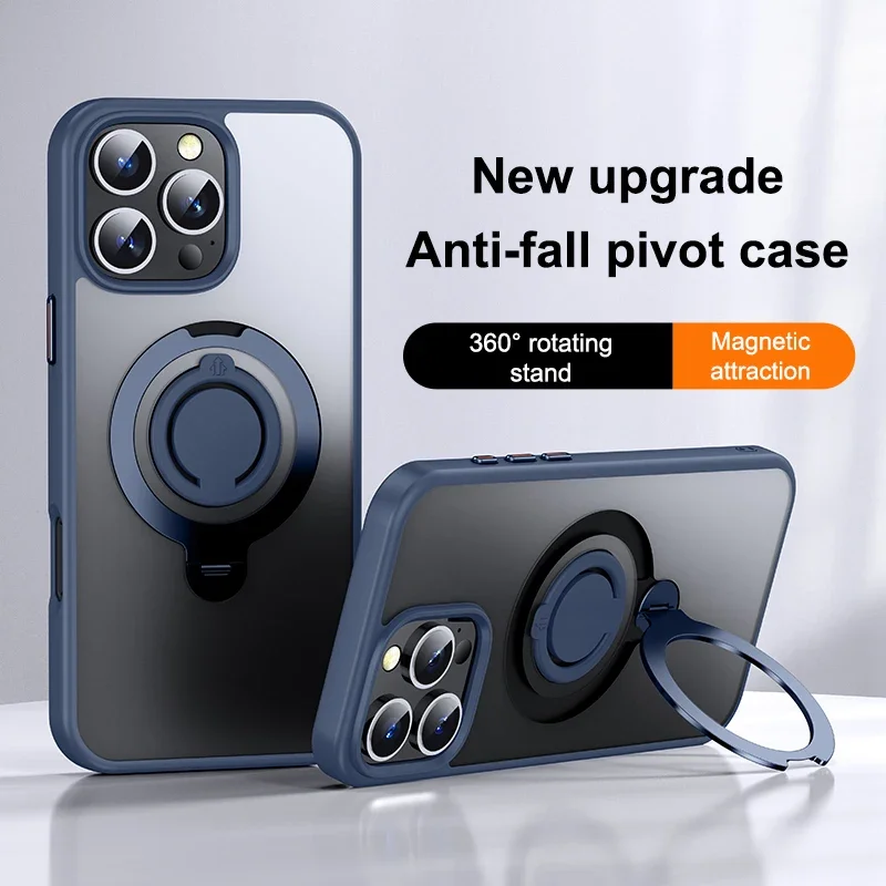 Luxury Magnetic Phone Case with Ring Stand and Lens Protection - Magsafe Compatible, Frosted Matte Finish