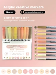 Vibrant Acrylic Brush Markers Set with Automatic Ink Control - 10 Colors (Color Of Skin Series)