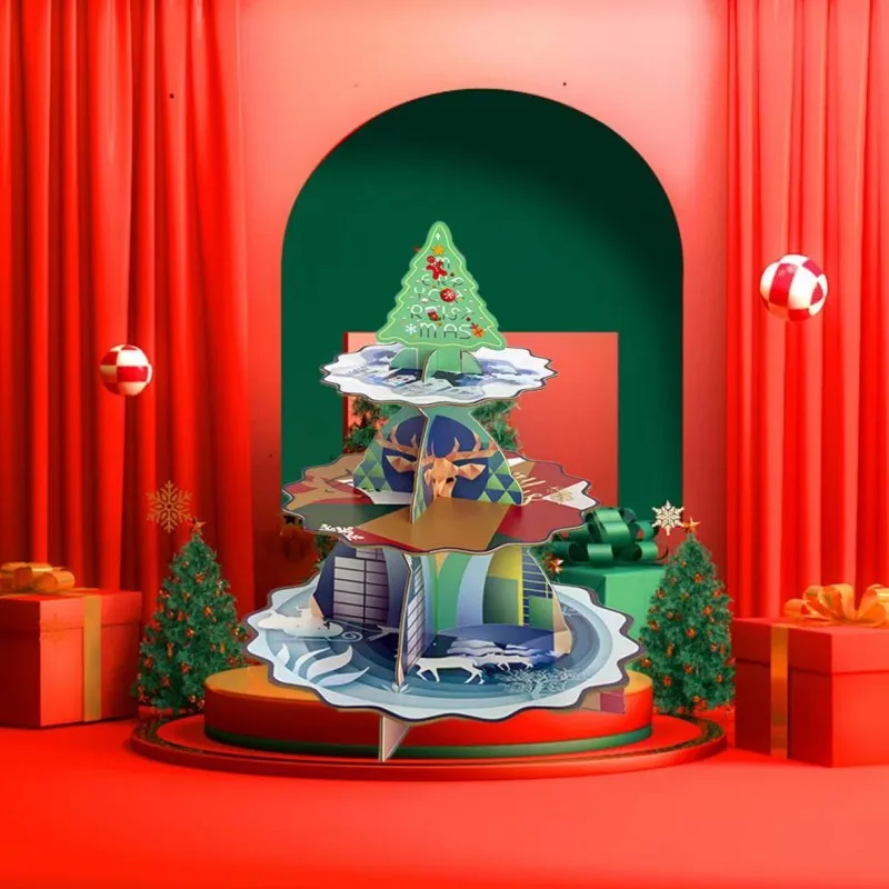 

Christmas Decoration Three Tier Christmas Cake Stand Dessert Snack Tray Stand Kids Merry Xmas New Year Navidad Party Cake Decora