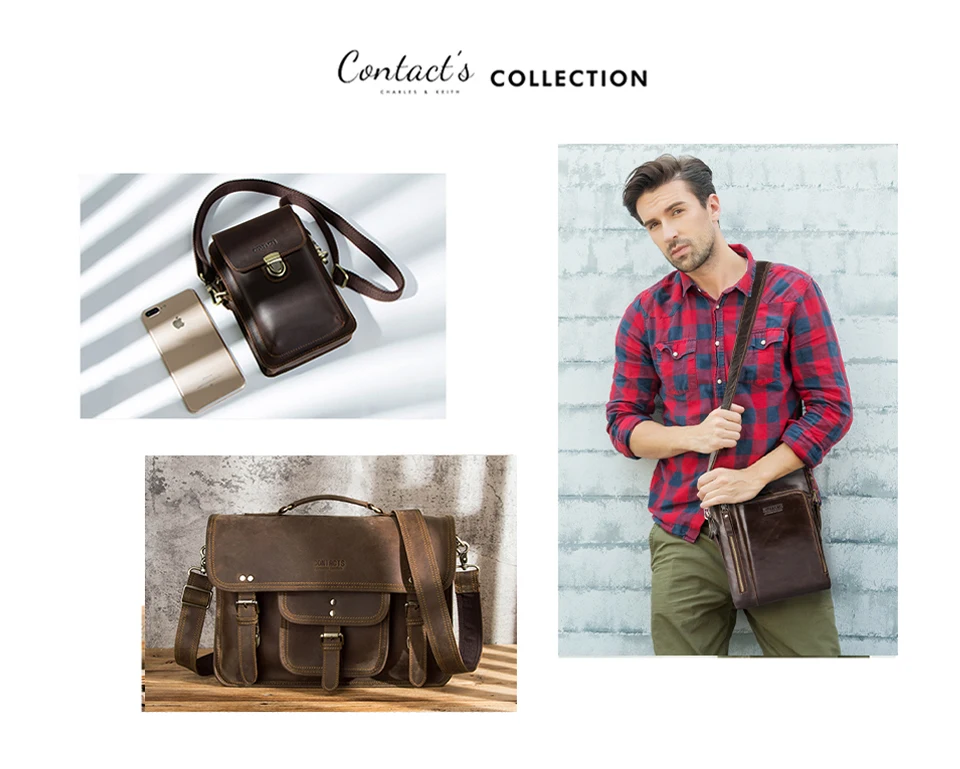 CONTACT'S Men's Bag Crazy Horse Leather Briefcase Men Business Bag For 14" Laptop Quality Leather Shoulder Messenger Bags Male