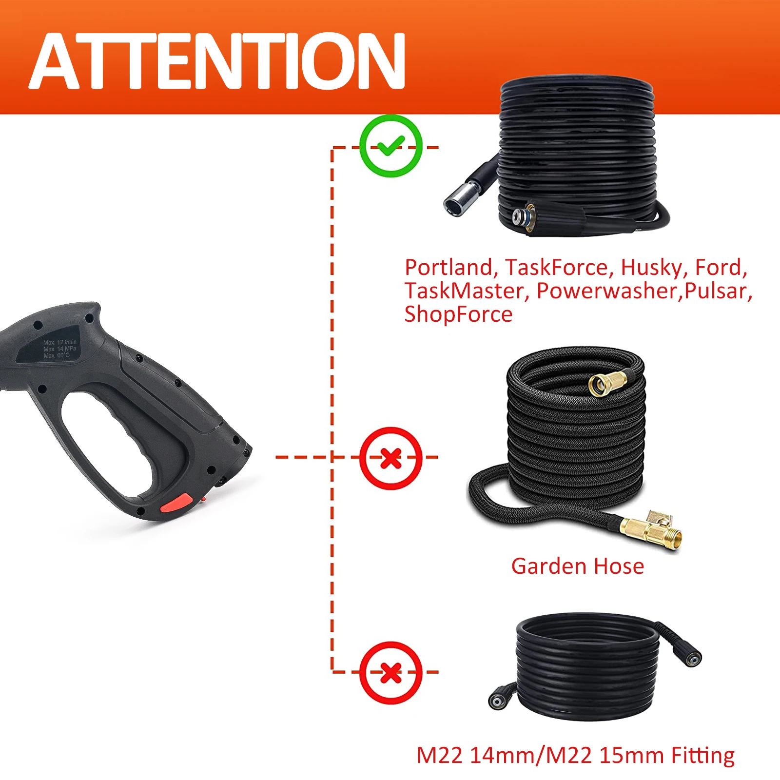 High Pressure Water Gun with Variable Jet Wand Compatible with Portland Husky Ford Pulsar ShopForce Taskforce Powerwasher 4
