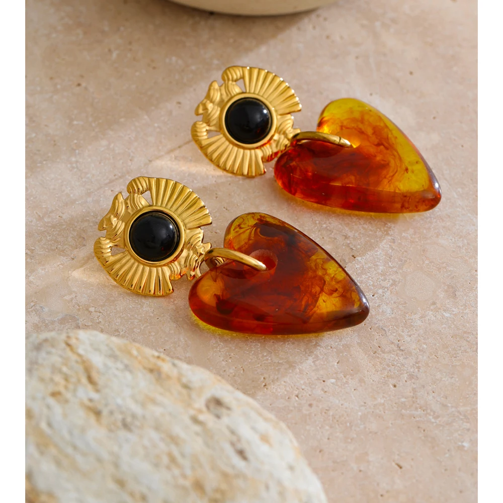 Yhpup Fashion Amber Resin Jewelry Stainless Steel trendy