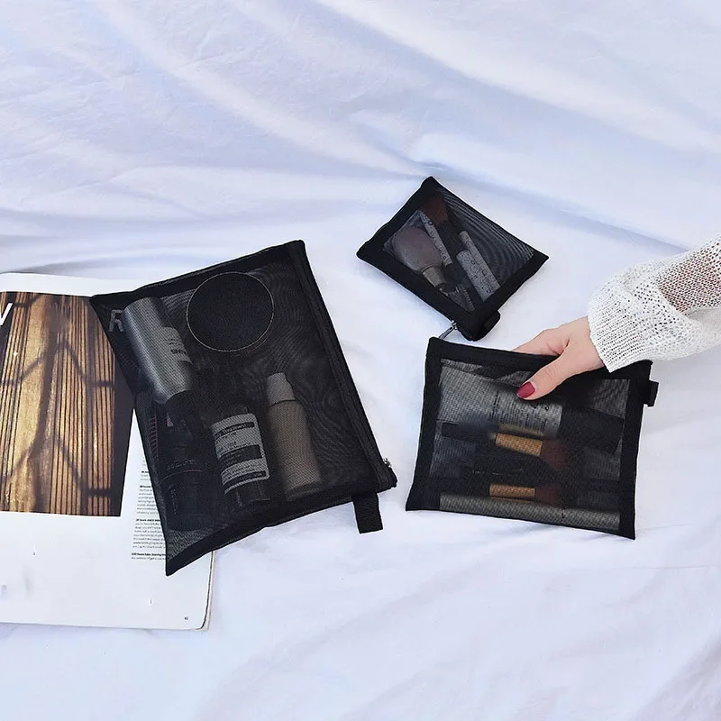 Makeup Organizer Cosmetic Bag Cosmetic Storage Bag Toiletry Bag Makeup Bag Cosmetic Case 1PCS Makeup Bags for Cosmetics Mesh Balck Pencil Case Women Cosmetic Brushes Tools Kit Bag Girls Lipstick Storage Brush Pouch