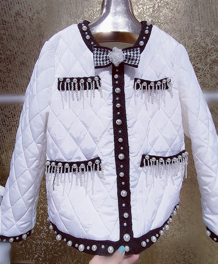 

Small Fragrance Beading Bow Cotton-Padded Jacket Women Single Breasted Outwear Autumn Winter