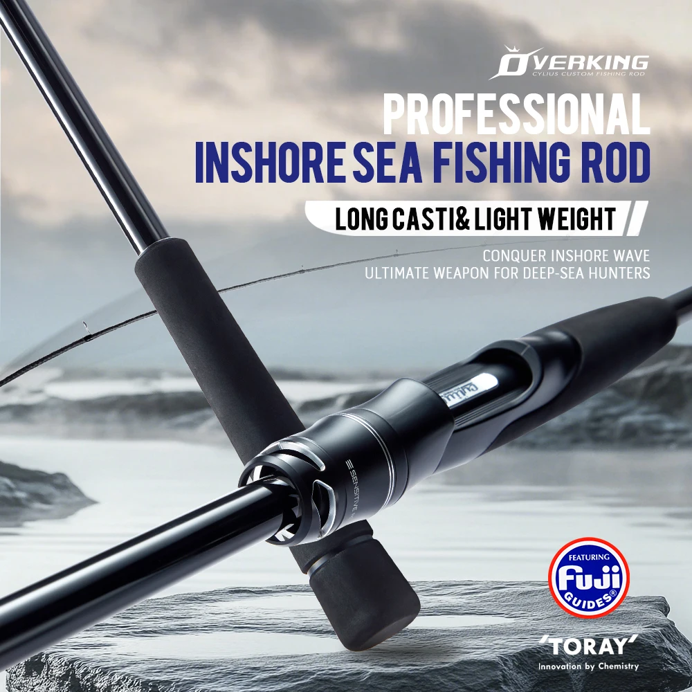 Canne CYLIUS Overking Longcast Carbone 40T pour pêche côtière et en mer avec anneaux Fuji