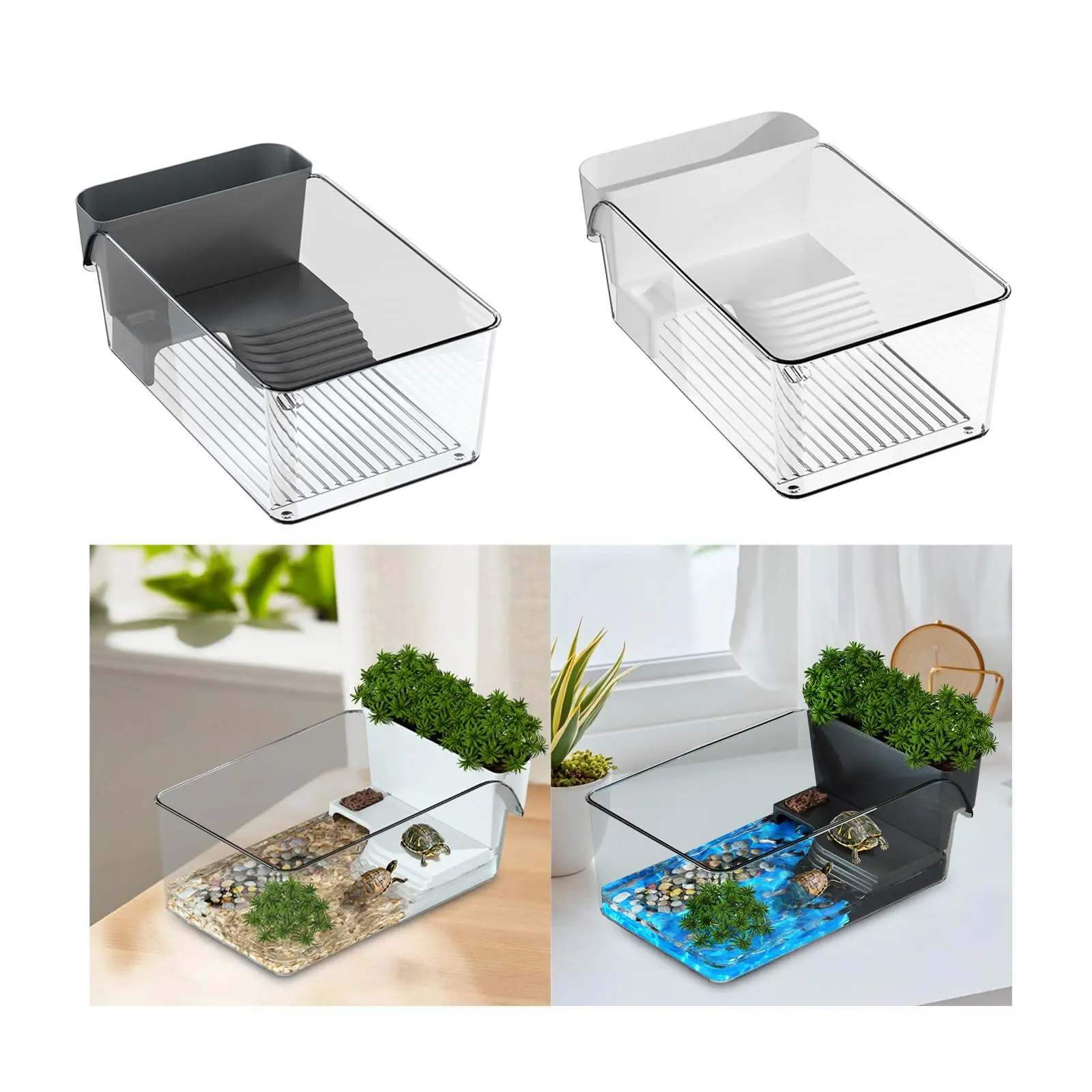 Small Turtle Tank Starter Kit Enclosure with Bask Decorative Home Use Multi Function Landscaping Turtle Aquarium