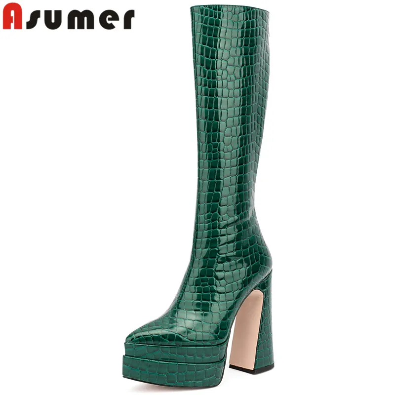 

ASUMER 2022 Size 34-45 New Arrive Zipper Ladies Thick High Modern Boots Pu Knee High Boots Platform Women Shoes