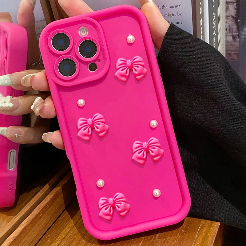 Elegant 3D Pearl Bow Soft Silicone Phone Case Cover