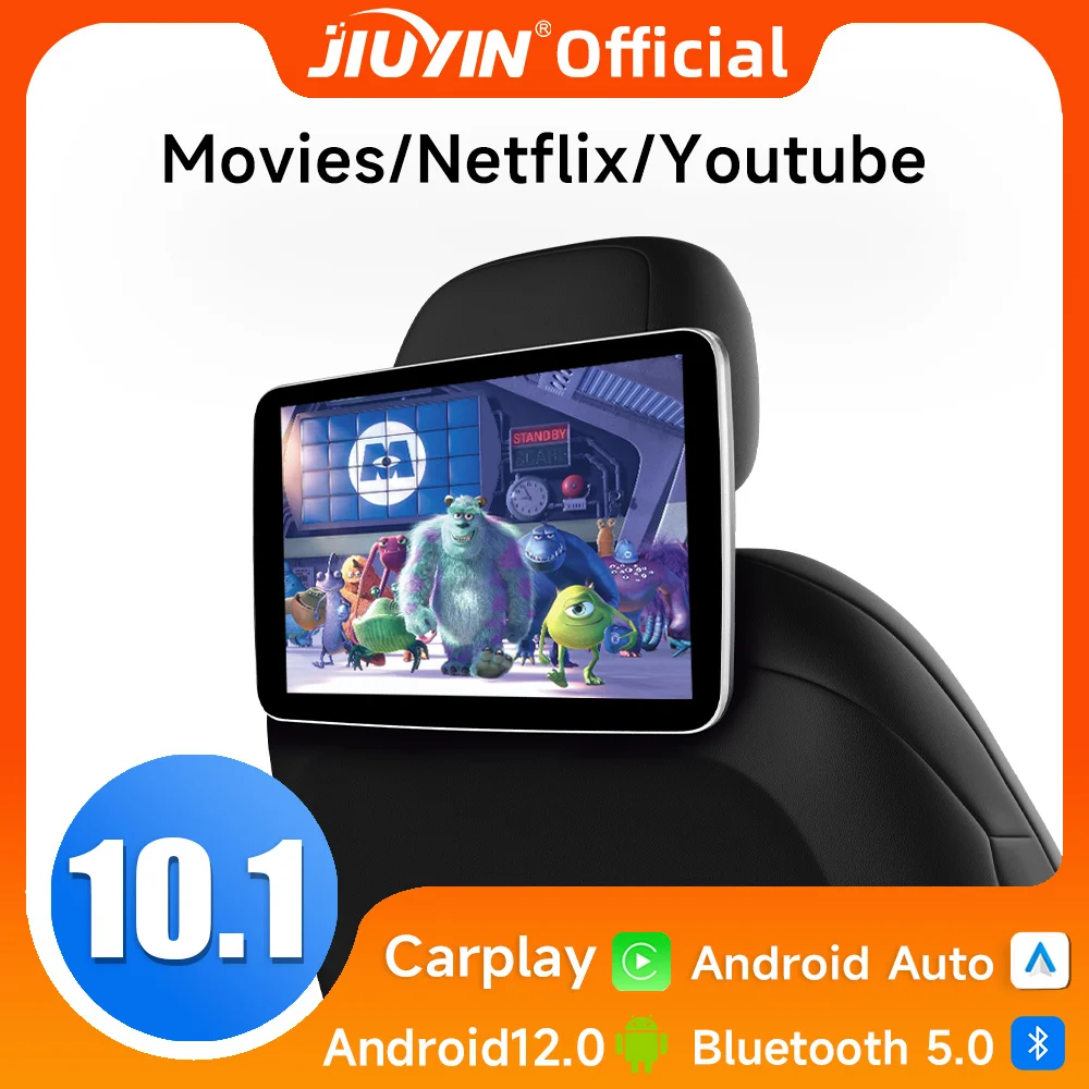 JIUYIN Car Screens Rear Seat TV Screen Android Headrest Monitor Auto CarPlay WiFi Movie/Netflix/Youtube Online Video Player