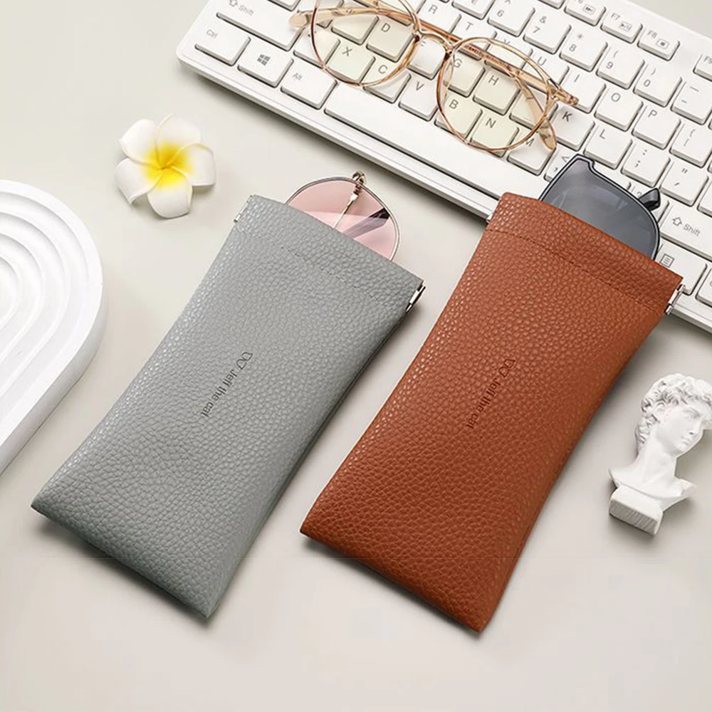 Glasses Case Women's Lychee PU Leather Glasses Storage Bag Automatic Closed Cover Soft Eyewear Pouch Data Cable Organiser 2024 6