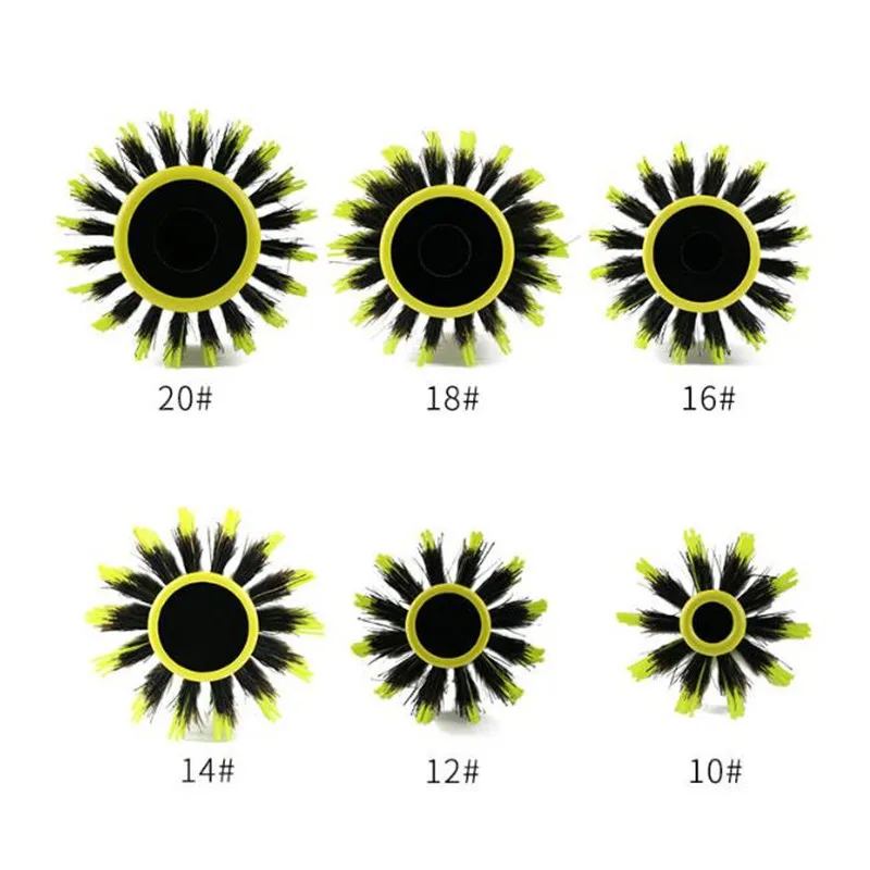 Professional 6pcs/set Yellow Boar Bristle Wooden Hair Comb Brush Nylon Round Hair Brush Salon Styling Tools Wholesale 6