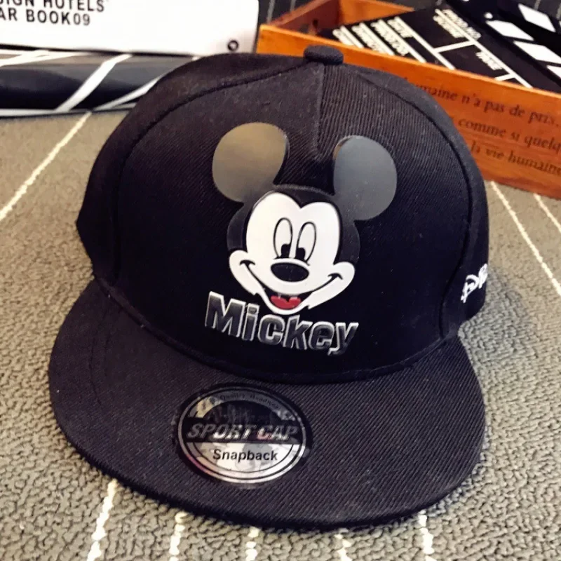 White Anime Cartoon Mickey Mouse Print Kids Hat Boys Girls Hip Hop Caps With Ears Flat Baby Photography Props Travel Hats 2-8Y